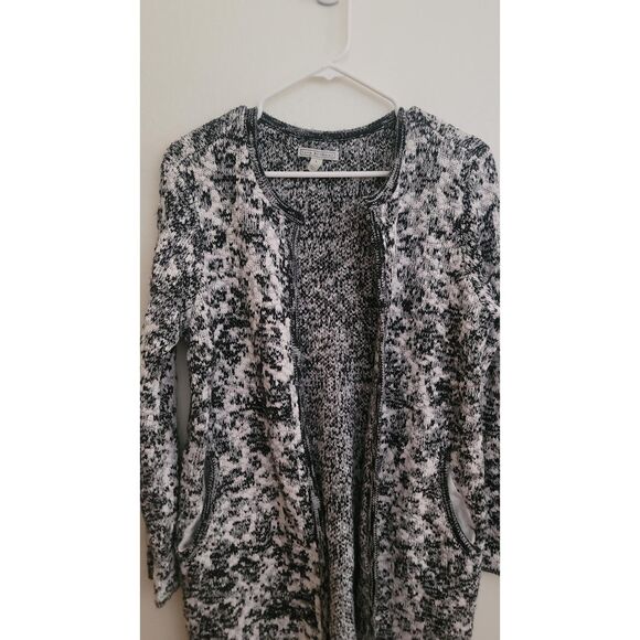 Dana Buchman GUC Black & White Marl Knit Long Open Cardigan sz L w/Pockets - Picture 6 of 8